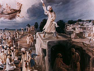 Makhan Shah Lubana announcing the ninth Guru